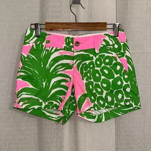 Lilly Pulitzer 00 5” The Callahan 💯 Cotton 4 Pocket White Green Pink Shorts